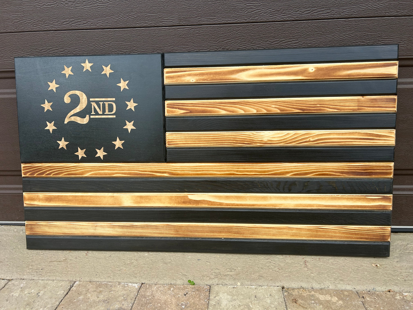 Rustic Black/White Wooden American Flag
