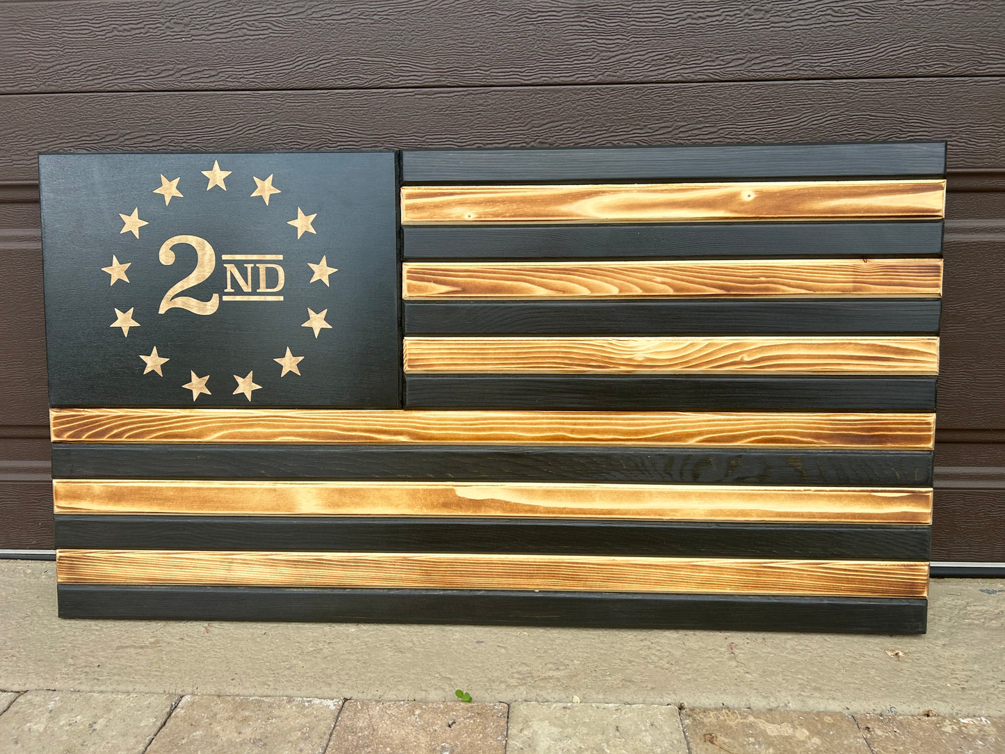 Rustic Black/White Wooden American Flag