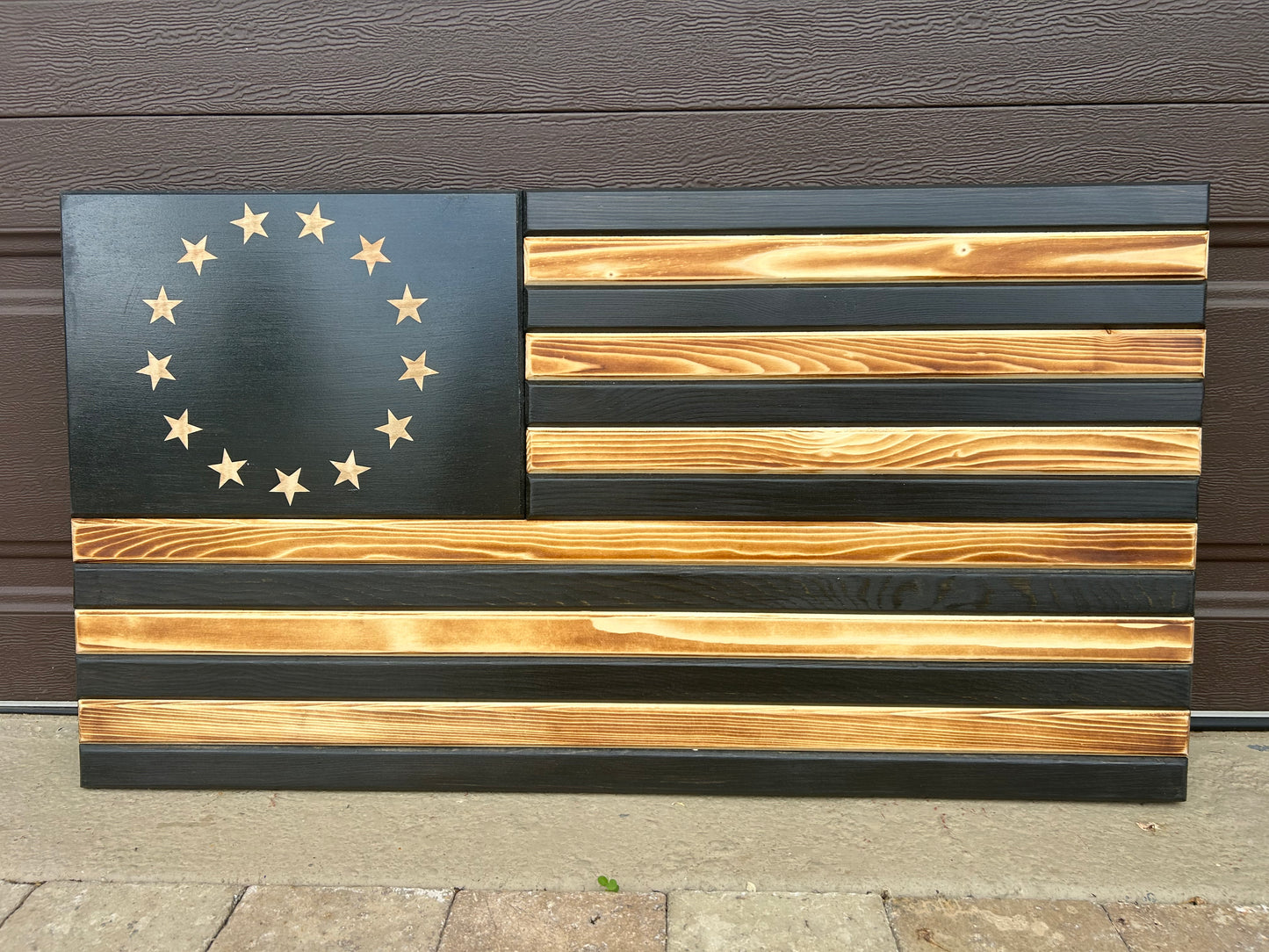 Rustic Black/White Wooden American Flag