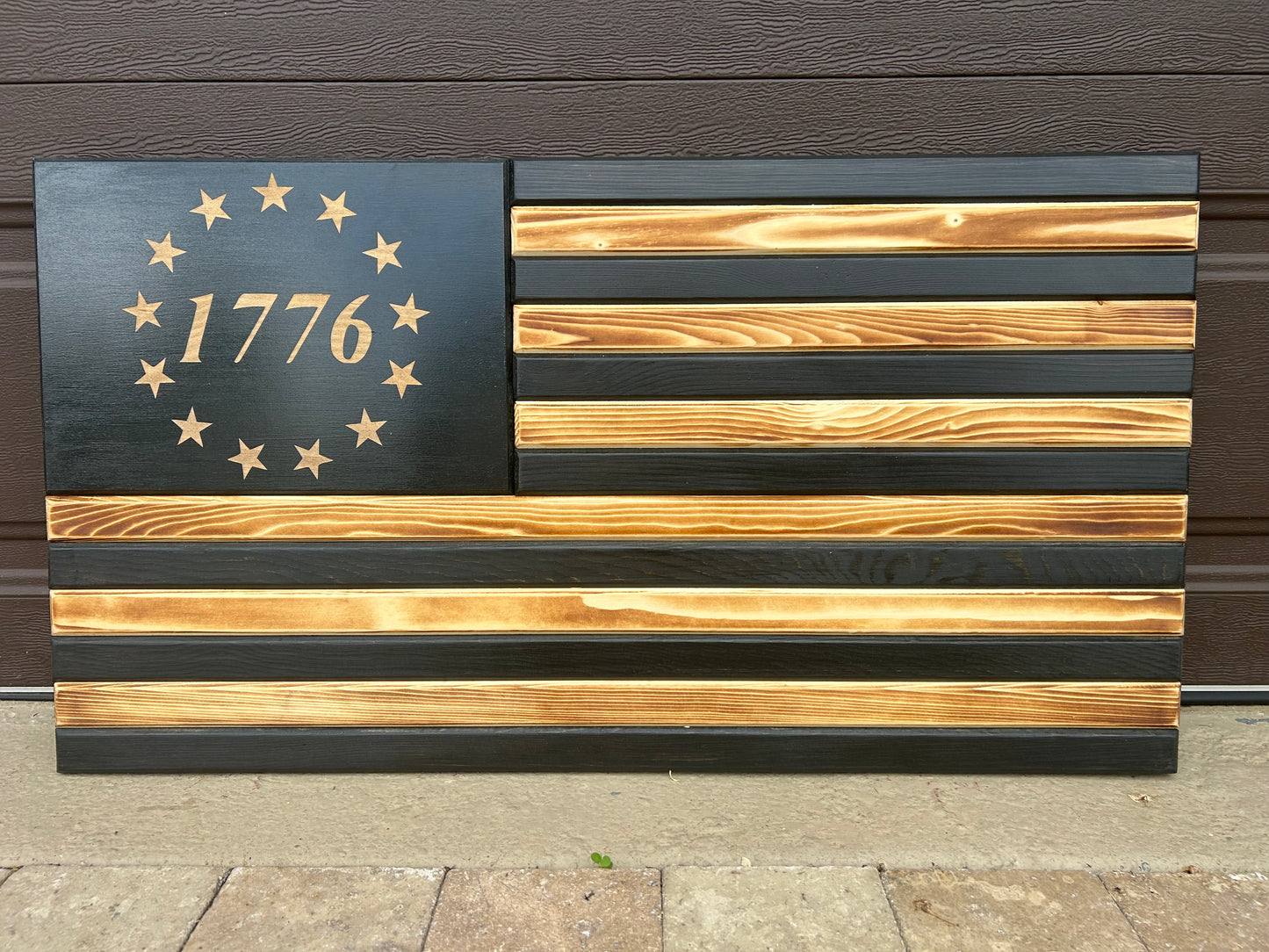 Rustic Black/White Wooden American Flag
