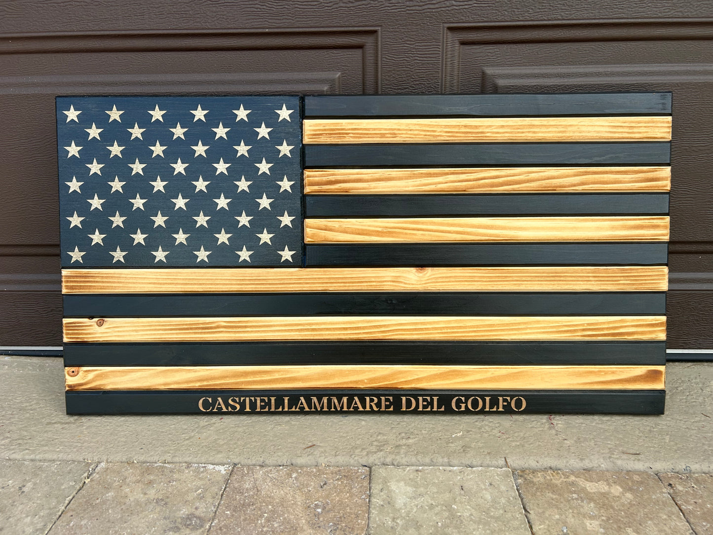 Rustic Black/White Wooden American Flag